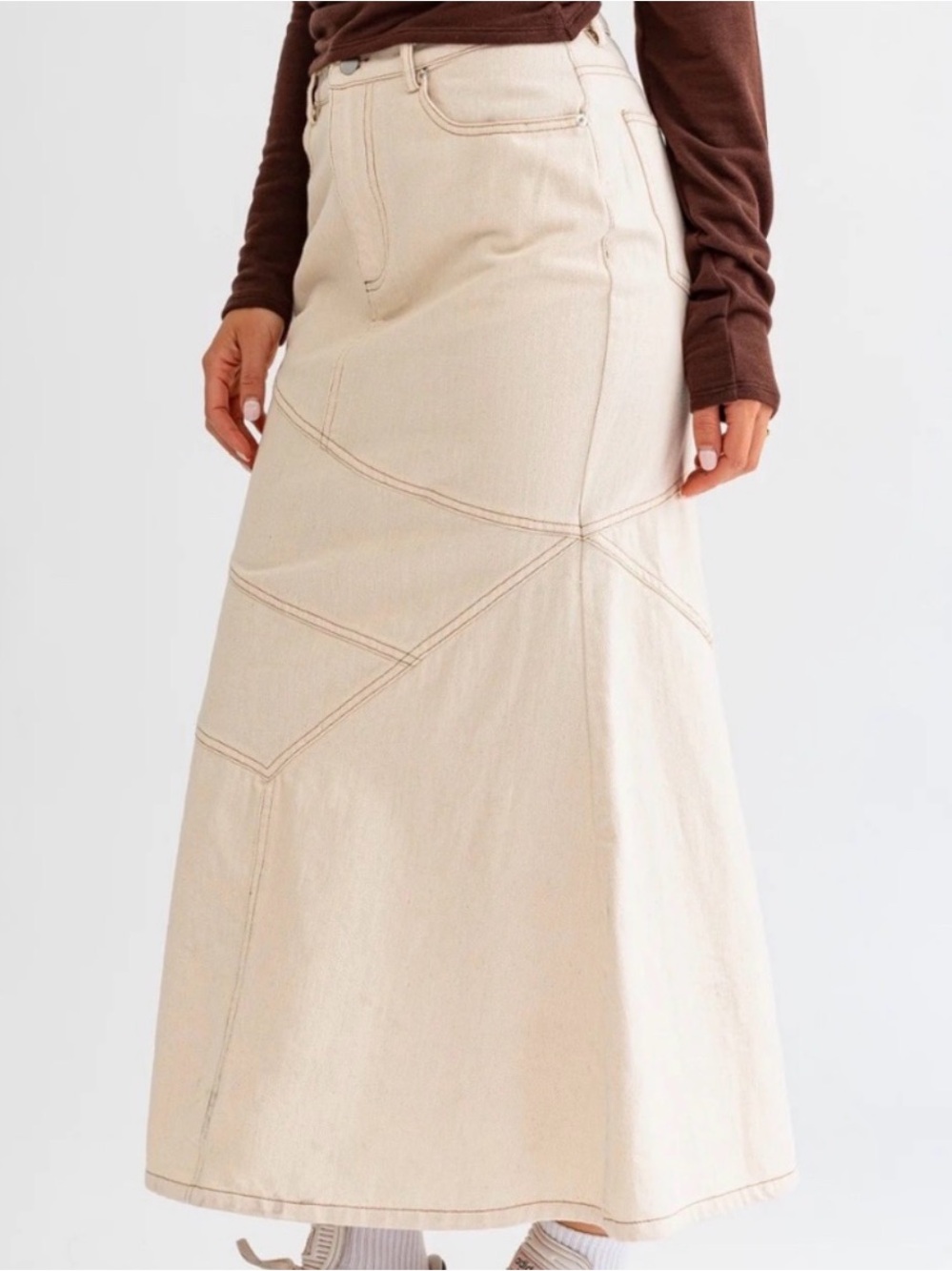 Le Lis Cream Panel A-Line Maxi Skirt